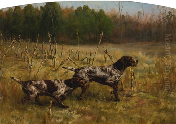 Autumn - Cornfield (two Setters) Oil Painting by Percival Leonard Rosseau