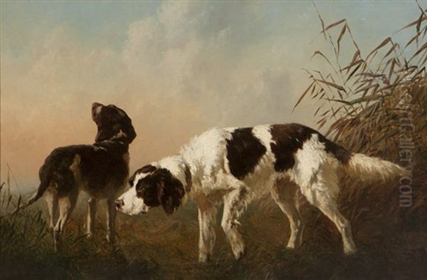 Two Hunting Dogs Oil Painting by Percival Leonard Rosseau