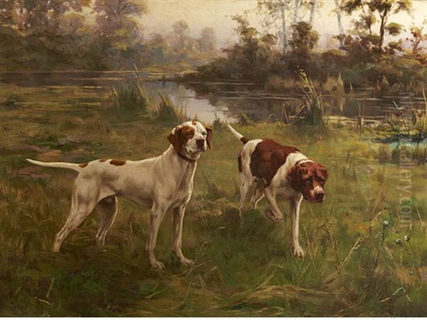 Early Morning, Pointers Oil Painting by Percival Leonard Rosseau