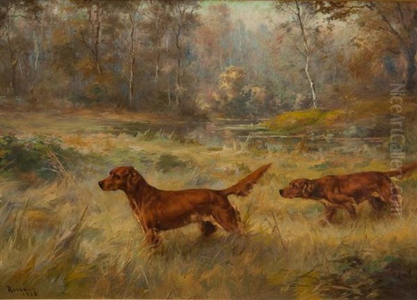 Irish Setters On Point Oil Painting by Percival Leonard Rosseau