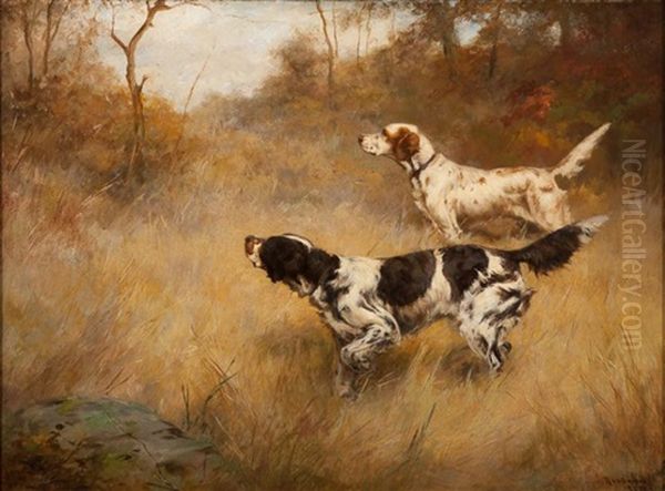 Setters On Partridge Oil Painting by Percival Leonard Rosseau