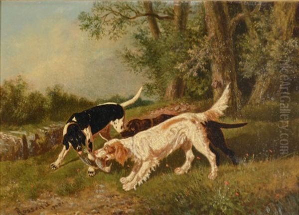 Dogs At Play (pair) Oil Painting by Percival Leonard Rosseau