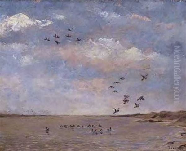 Ducks In Fight Oil Painting by Percival Leonard Rosseau