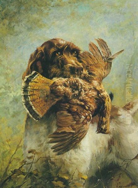 Griffon With Grouse Oil Painting by Percival Leonard Rosseau