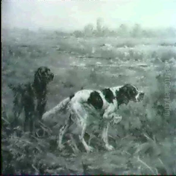 Pointers Tracking The Scent Oil Painting by Percival Leonard Rosseau