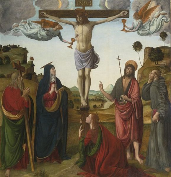 The Crucifixion With The Madonna And Mary Magdalene, And Saints Andrew, John The Baptist And Francis by Cosimo Filippo Rosselli