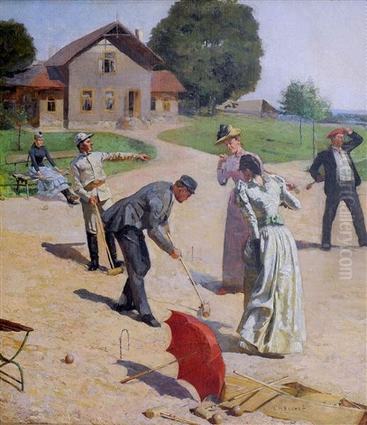 Partie De Croquet A Deauville Oil Painting by Paul Rossert