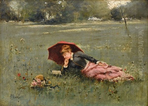 Jeune Fille Couchee Dans L'herbe Oil Painting by Paul Rossert