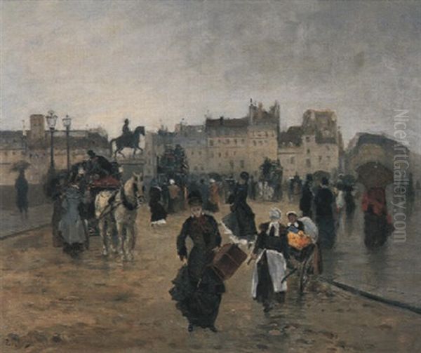 Paris, Vue Du Pont Neuf Oil Painting by Paul Rossert