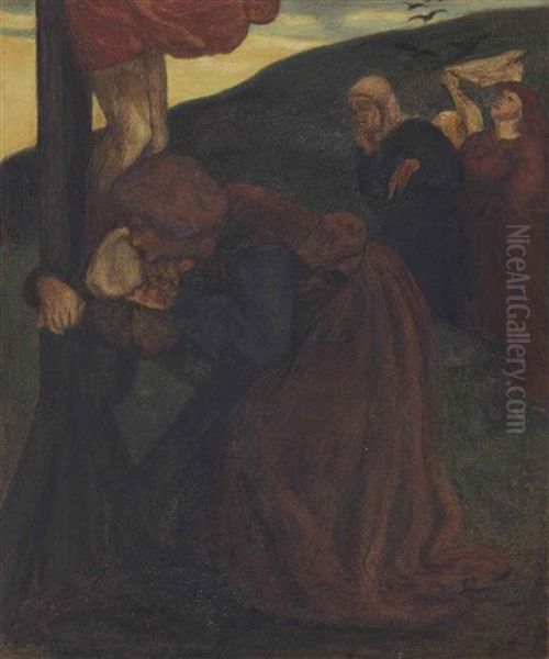 St. John Comforting The Virgin At The Foot Of The Cross (after The Ninth Hour) Oil Painting by Dante Gabriel Rossetti