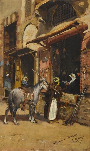 An Arab Market (at The Gunsmith) Oil Painting by Alberto Rossi