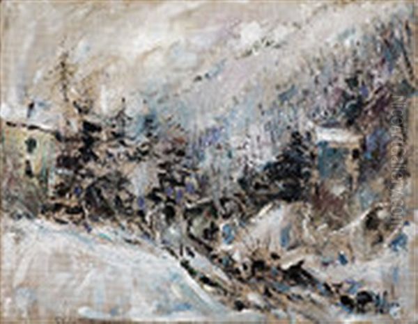 Nevicata A Balme Oil Painting by Alberto Rossi