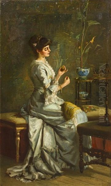 Darning In The Parlour Oil Painting by Alexander M. Rossi