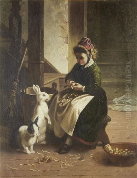 A Rabbit Fancier Oil Painting by Alexander M. Rossi