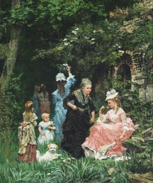 In The Garden Oil Painting by Alexander M. Rossi