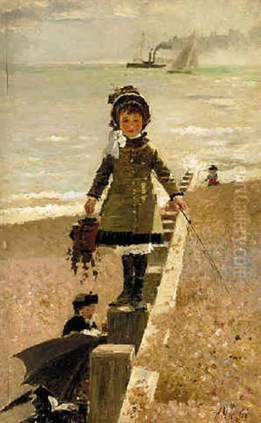 The Fishergirl On The Beach Oil Painting by Alexander M. Rossi