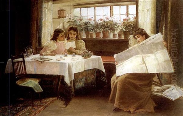 Three Girls Taking Breakfast Oil Painting by Alexander M. Rossi