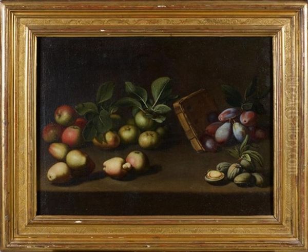 Composition Aux Pommes, Prunes Et Amandes Oil Painting by Angelo Maria Rossi