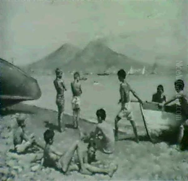 Neapolitan Boys On The Beach Oil Painting by Egisto Rossi