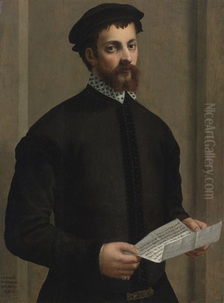 Portrait Of A Gentleman Holding A Letter Oil Painting by Francesco del Rossi (Salviati)