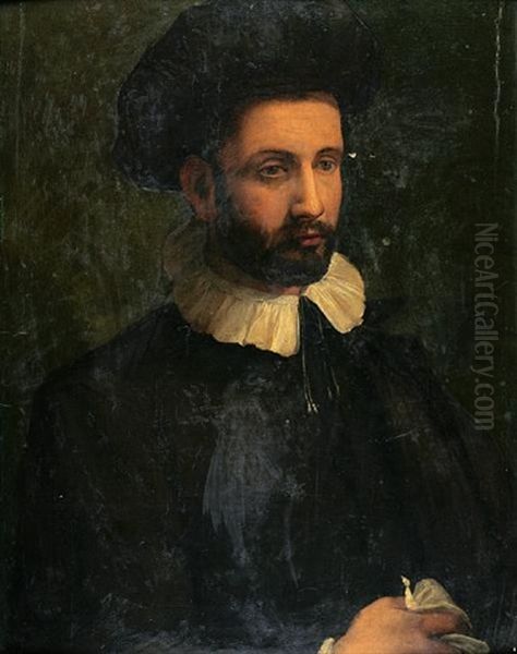 A Portrait Of A Gentleman Wearing A Hat Oil Painting by Francesco del Rossi (Salviati)