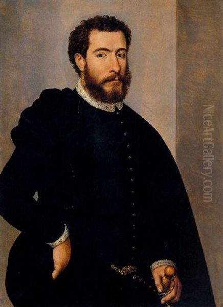 Portrait Of A Man Holding The Hilt Of A Sword Oil Painting by Francesco del Rossi (Salviati)