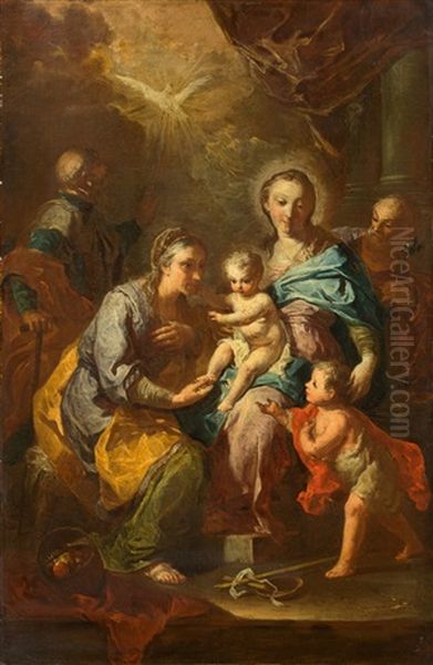 The Holy Family With Anna, Joachim And St. John - Bozzetto For An Altarpiece For San Ferdinando In Naples Oil Painting by Giovanni Battista Rossi