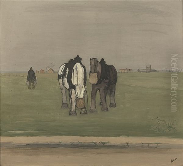 Chevaux Mangeant De L'avoine Oil Painting by Joseph Rossi