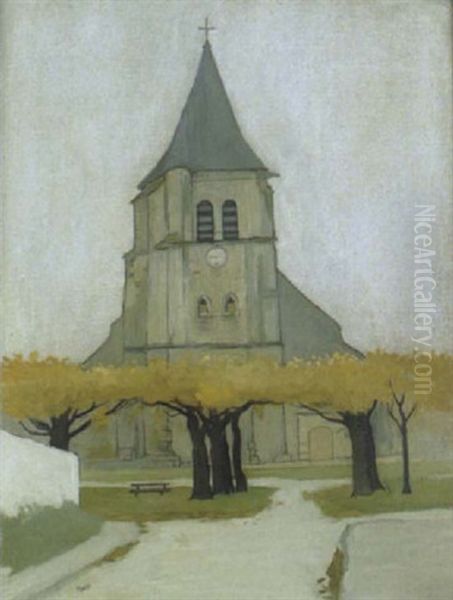 Les Arbres En Automne Sur La Place De L'eglise Oil Painting by Joseph Rossi