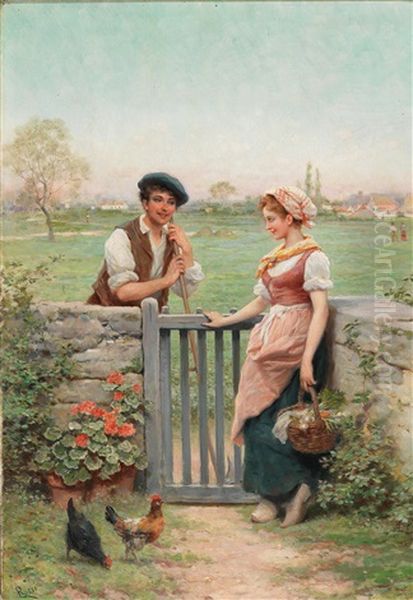 Chatting By The Fence Oil Painting by Lucius Rossi