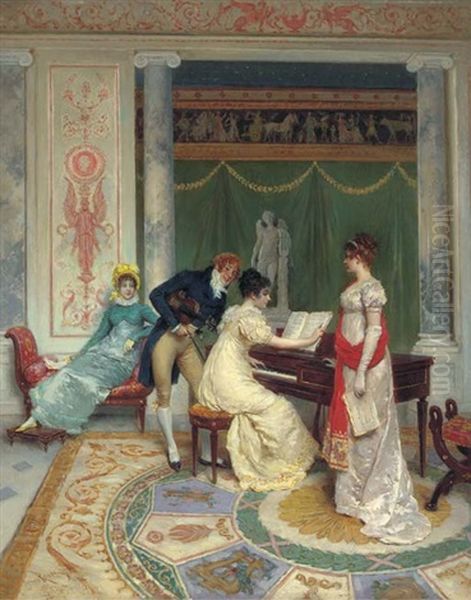 A Musical Interlude Oil Painting by Lucius Rossi