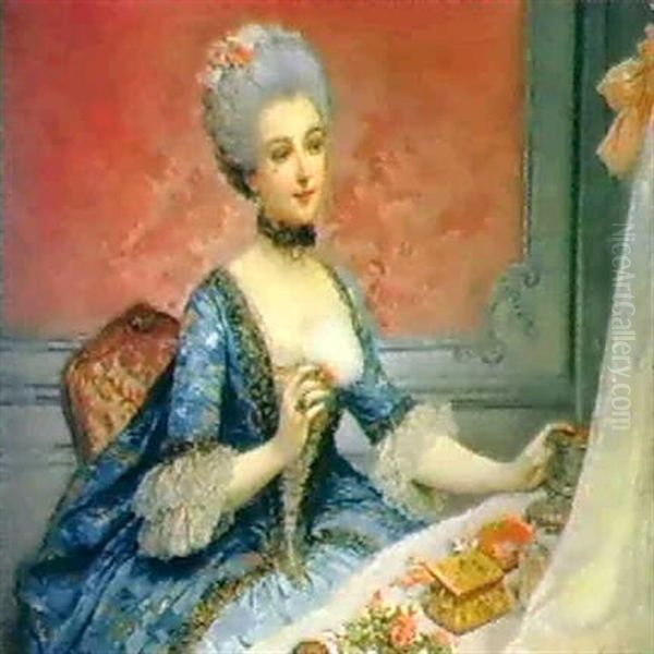 An Elegant Young Lady In Her Dressing Room Oil Painting by Lucius Rossi