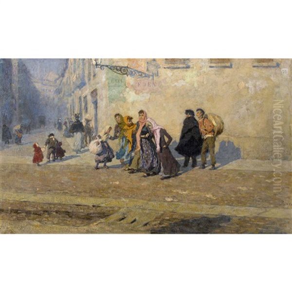 A Bottega / Andando Al Mercato Oil Painting by Luigi Rossi