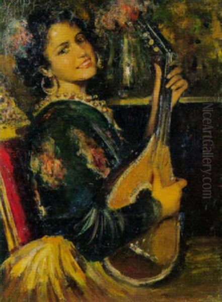 Zigeunerin Mit Mandoline Oil Painting by Luigi Rossi