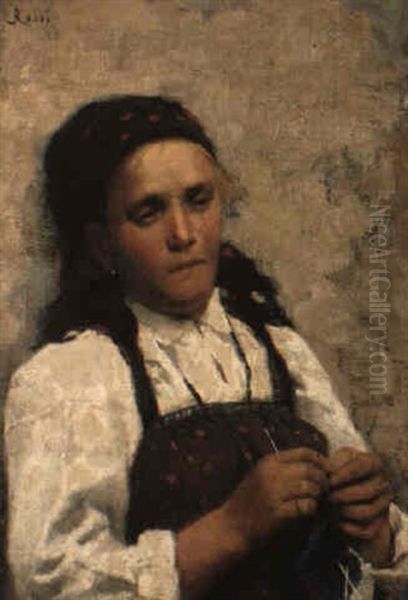 Peasant Girl Knitting by Luigi Rossi