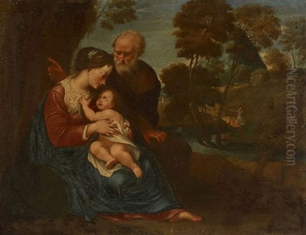 La Sainte Famille Dans Un Paysage De Riviere Oil Painting by Pasquale de' Rossi