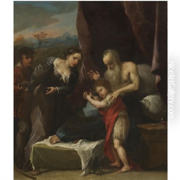 Isaac Blessing Jacob Oil Painting by Pasquale de' Rossi