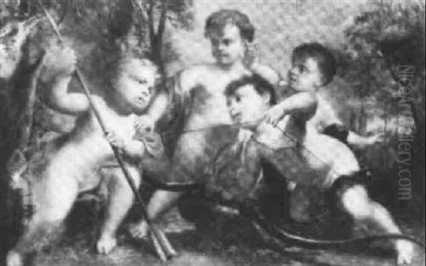 Putti Playing With A Bow And Arrow Oil Painting by Pasquale de' Rossi