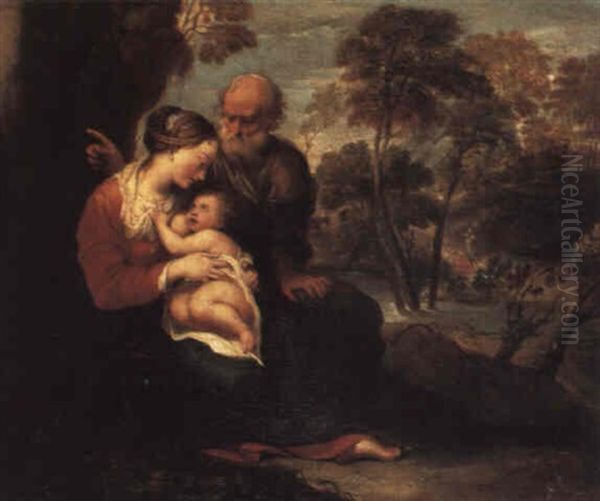 The Rest On The Flight Into Egypt Oil Painting by Pasquale de' Rossi