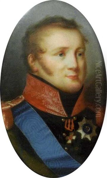 Brustbild Des Zaren Alexander I Pawlowitsch In Blauer Uniform Und Rotem Kragen Oil Painting by Pietro De Rossi