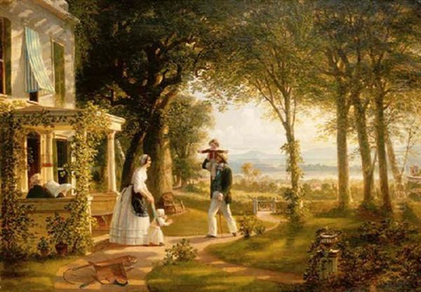 House On The Hudson, 1852 Oil Painting by Thomas Prichard Rossiter