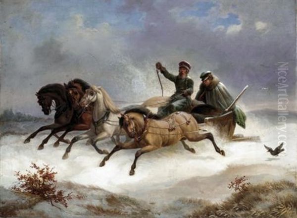 The Sleigh Ride Oil Painting by Adalbert von Roessler