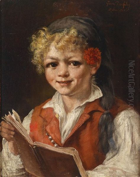 Bub Mit Blume Hinterm Ohr Oil Painting by Georg Roessler