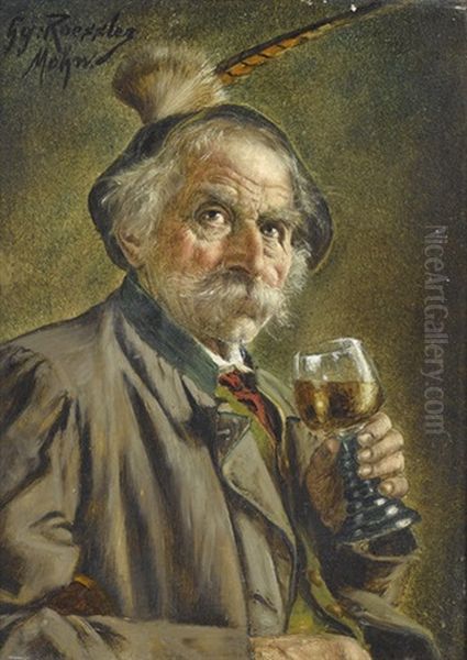 Bayerischer Bauer Mit Romerglas Oil Painting by Georg Roessler