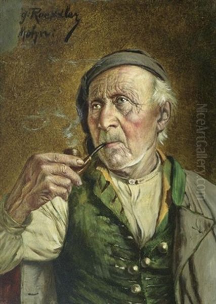 Portrait Eines Pfeifen Rauchenden Mannes Oil Painting by Georg Roessler