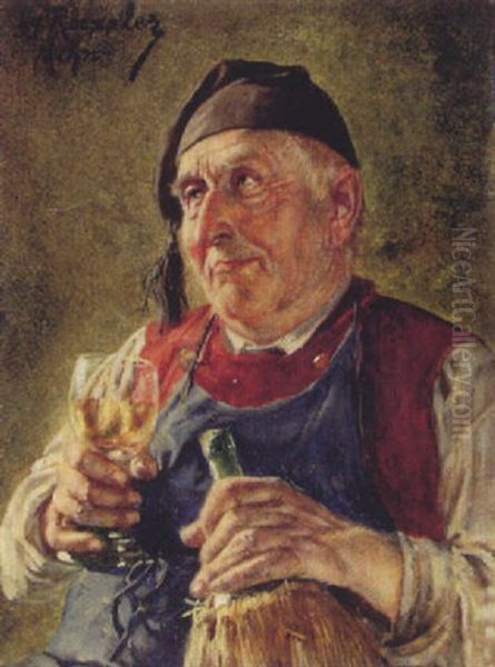 Der Kellermeister Mit Korbflasche Oil Painting by Georg Roessler