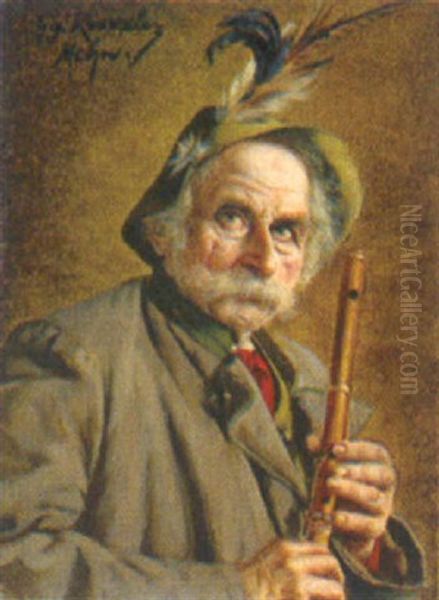 Bauernmusiker Mit Flote Oil Painting by Georg Roessler