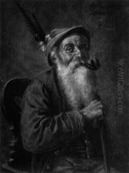 Man Smoking A Pipe Oil Painting by Georg Roessler