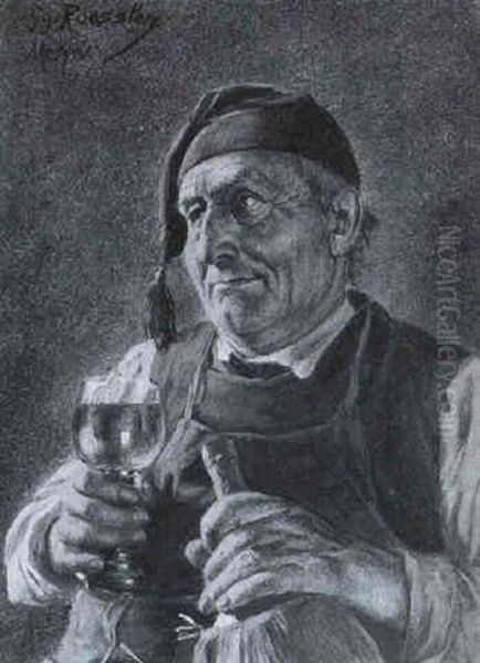 Drinking Wine Oil Painting by Georg Roessler