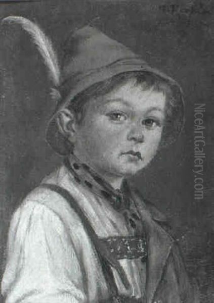 Portraits Of A Bavarian Boy And Girl Oil Painting by Georg Roessler